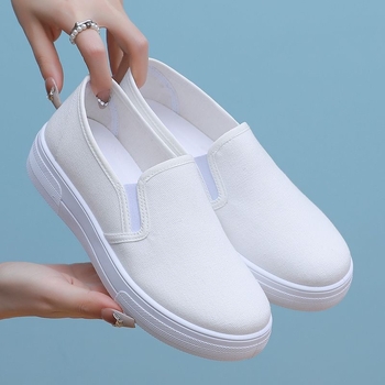 Ženske ljetne cipele za posao, slip-on, protuklizna ravna potplat, jednobojne, stil platnenih cipela po uzoru na Stari Pekin