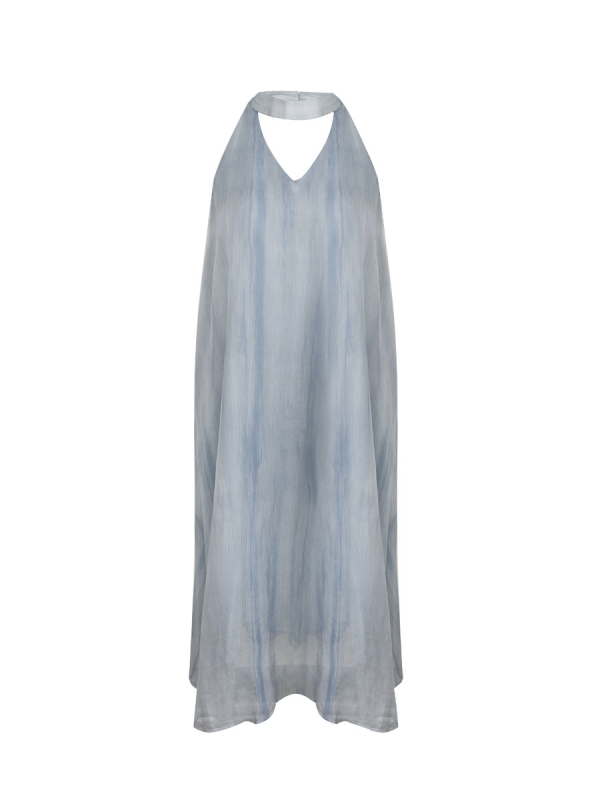 Elegantna ljetna haljina s halter izrezom od tila, bez rukava, duga A-linija, za žene