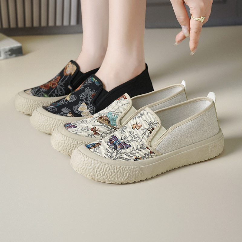 Ženske tenisice od tkanine s izvezenim uzorkom u kineskom stilu, Slip-On, casual, lagane i prozračne