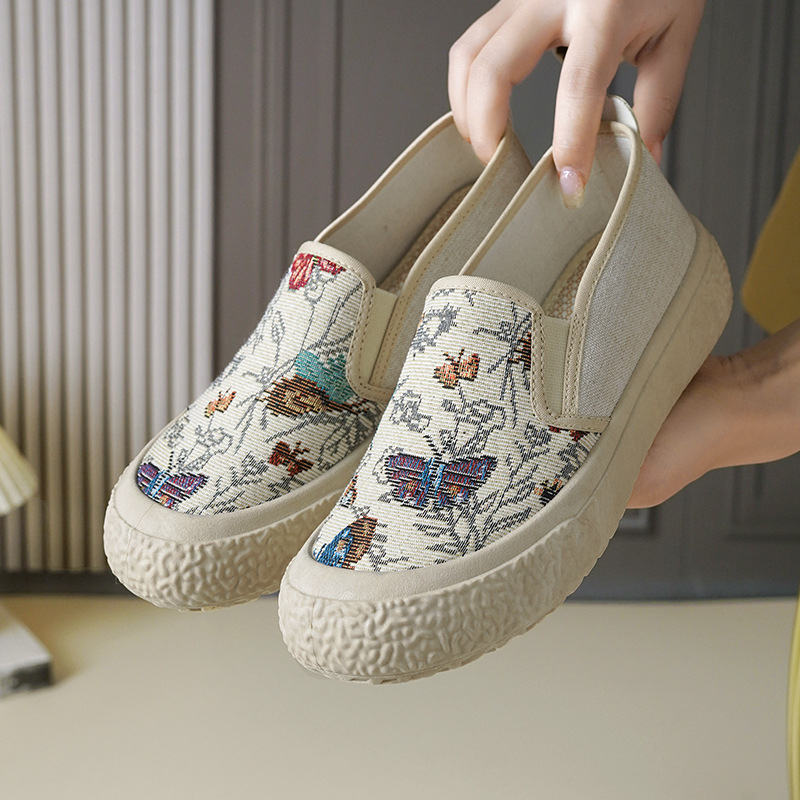 Ženske tenisice od tkanine s izvezenim uzorkom u kineskom stilu, Slip-On, casual, lagane i prozračne