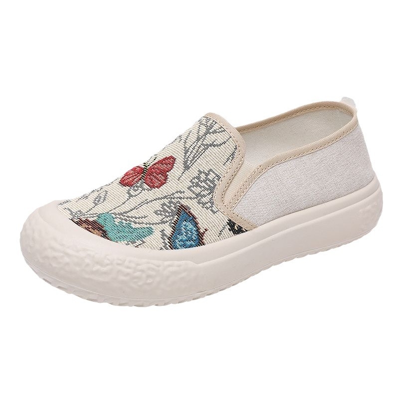 Ženske tenisice od tkanine s izvezenim uzorkom u kineskom stilu, Slip-On, casual, lagane i prozračne
