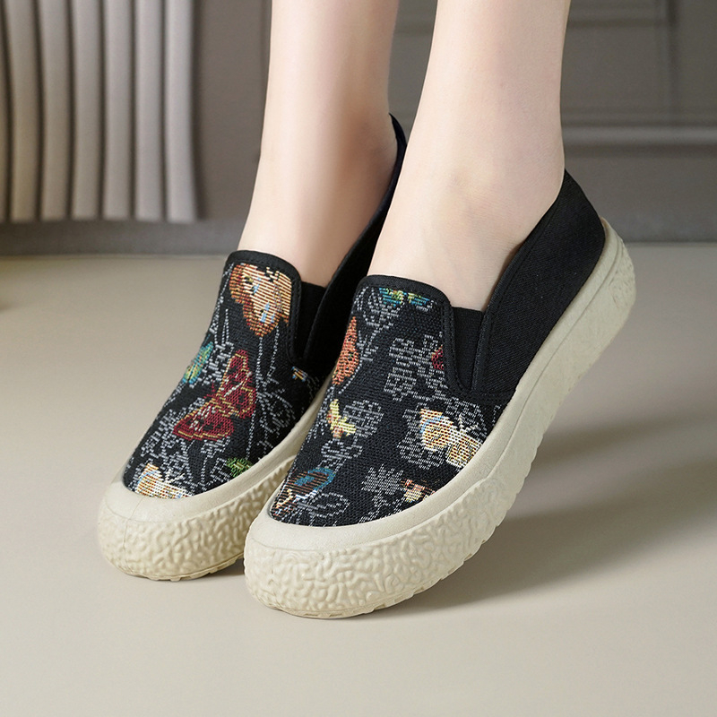Ženske tenisice od tkanine s izvezenim uzorkom u kineskom stilu, Slip-On, casual, lagane i prozračne