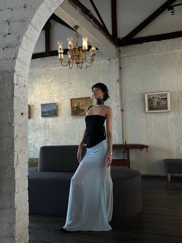 Plava mrežasta midi suknja za sitne žene, dizajn s ribljom repom, ljetni wrap stil, uski kroj