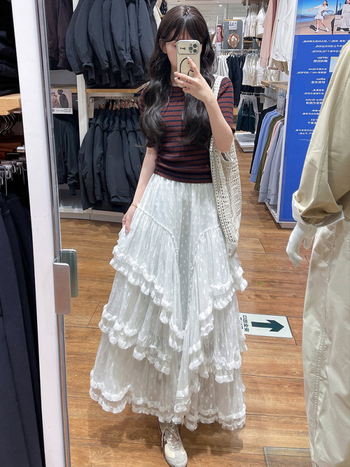 Mrežasta midi suknja za žene, visokim strukom, plisirana, A-linija, kroj torta, vilinski stil