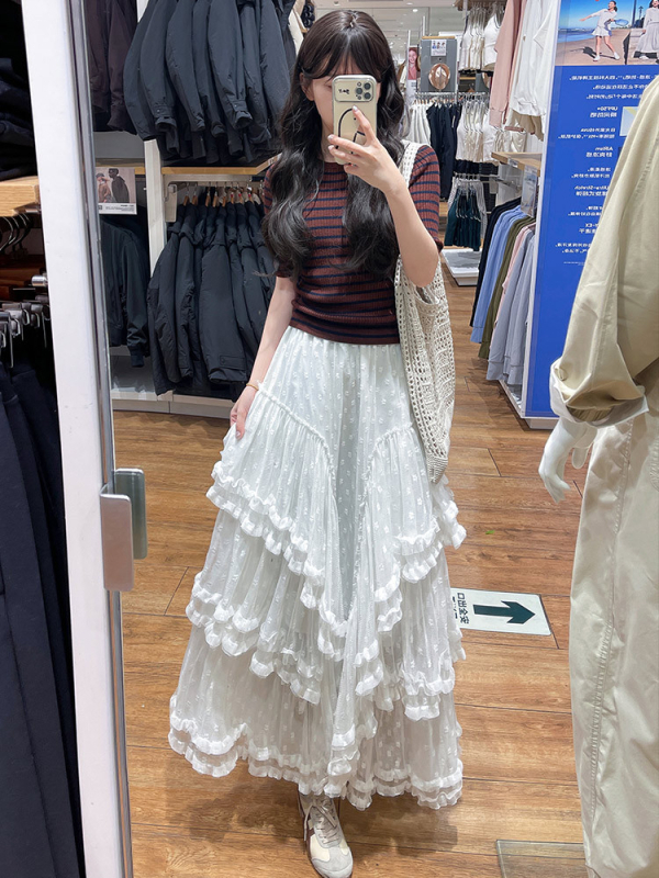 Mrežasta midi suknja za žene, visokim strukom, plisirana, A-linija, kroj torta, vilinski stil