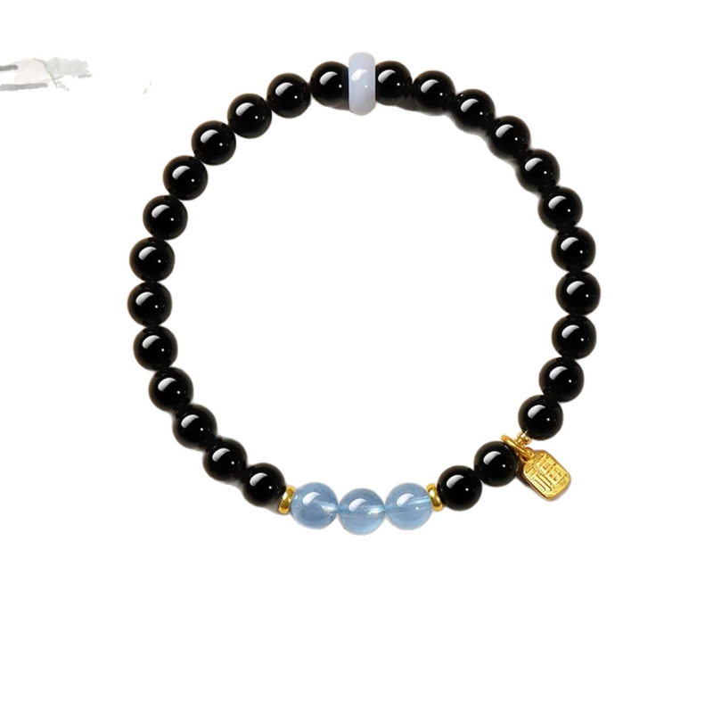 Prirodni obsidijan dvostruki krug narukvica s akvamarinom i Hetian jadeom, unisex, luksuzan dar