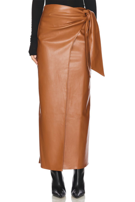 Ženska kožna suknja s prorezom, visokim pojasom, vintage stil, midi duljina