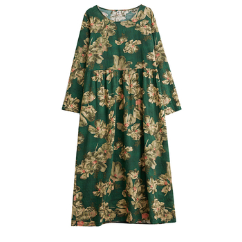 Őszi 2025-ös etnikai mintás környakú, hosszú ujjú laza szabású ruha nőknek