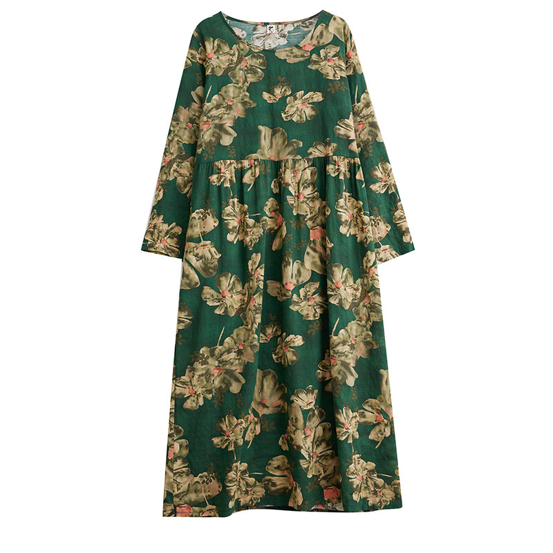 Őszi 2025-ös etnikai mintás környakú, hosszú ujjú laza szabású ruha nőknek