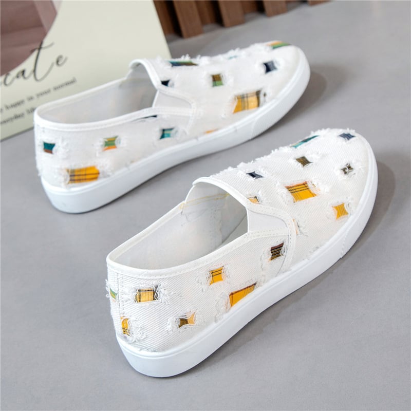 Női lélegző vászon slip-on edzőcipő, alacsony szárú, fehér, mindennapi viselet