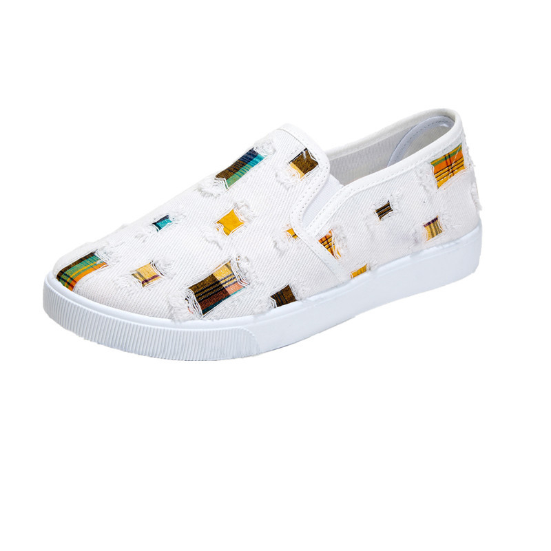 Női lélegző vászon slip-on edzőcipő, alacsony szárú, fehér, mindennapi viselet