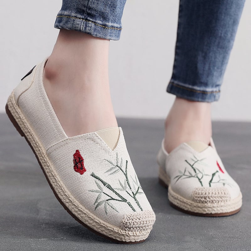 Ženske platnene cipele u Pekin stilu s bambusovim motivom, slip-on, prozračne, mekana podloga