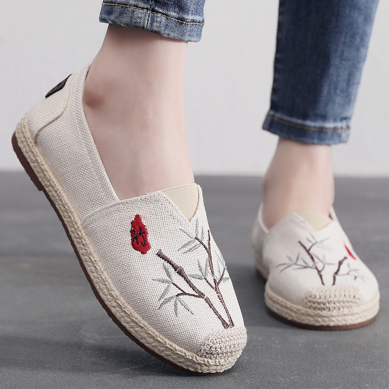 Ženske platnene cipele u Pekin stilu s bambusovim motivom, slip-on, prozračne, mekana podloga