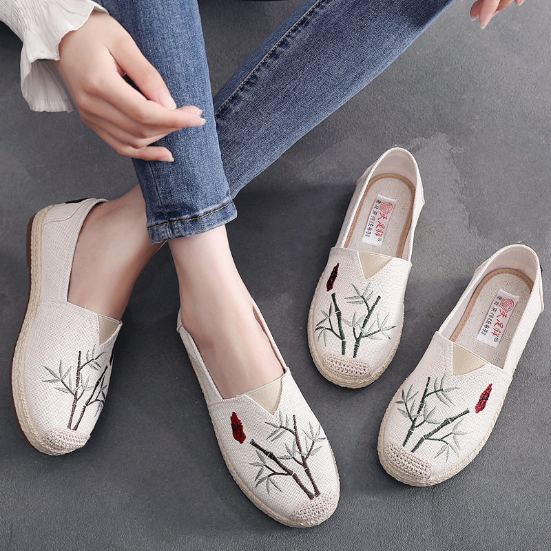 Ženske platnene cipele u Pekin stilu s bambusovim motivom, slip-on, prozračne, mekana podloga