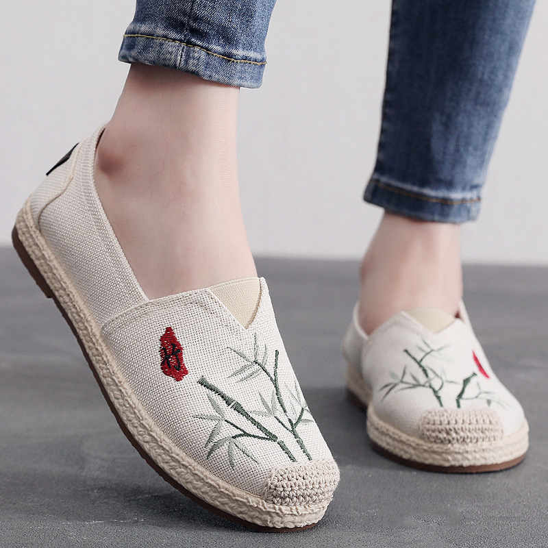 Ženske platnene cipele u Pekin stilu s bambusovim motivom, slip-on, prozračne, mekana podloga