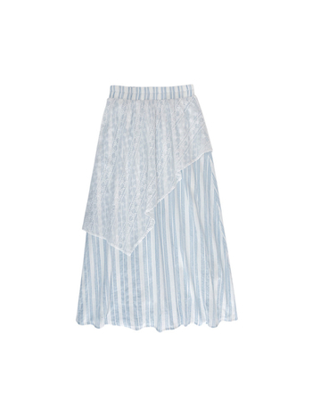 Csíkos csipkés, dupla rétegű szoknya körtealakú siluettel, kisméretű testhez, nyári modell