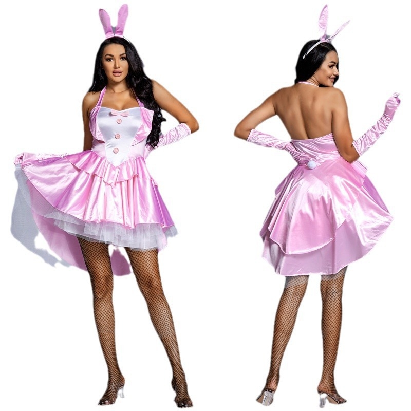 Halloween kostim Bunny Girl, ružičasta pahuljasta haljina sa repom, europsko-američki stil