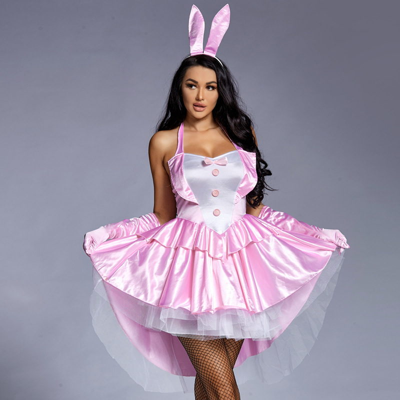 Halloween kostim Bunny Girl, ružičasta pahuljasta haljina sa repom, europsko-američki stil