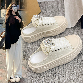 Ženske Baotou sandale s rhinestones – platnene cipele s debelim potplatom, casual ljeto 2024