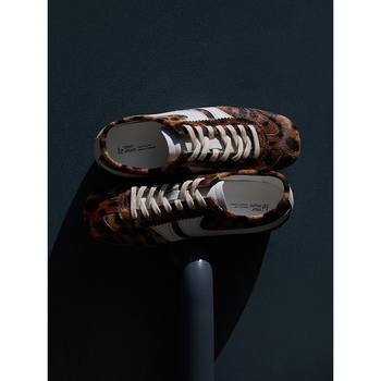 Ženske tenisice od prave kože s leopard uzorkom, ravna potplata, 5 cm povećanje visine, prozračne casual tenisice