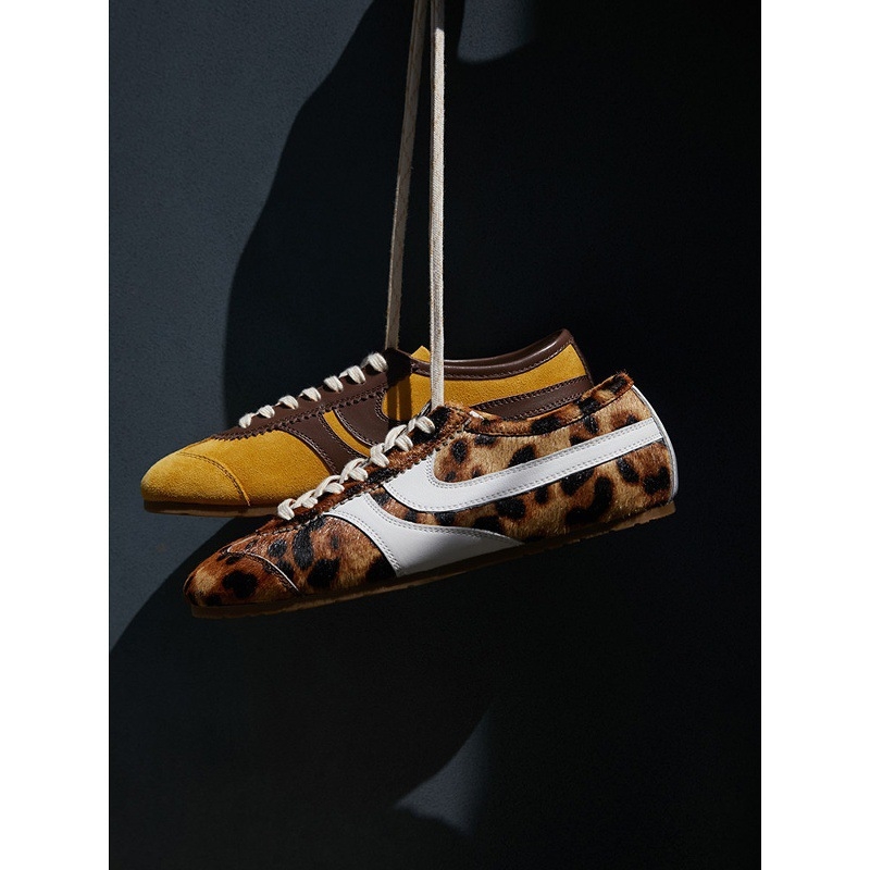 Ženske tenisice od prave kože s leopard uzorkom, ravna potplata, 5 cm povećanje visine, prozračne casual tenisice