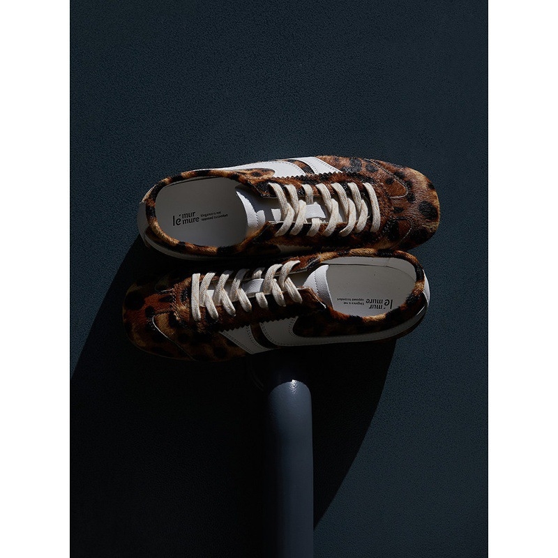 Ženske tenisice od prave kože s leopard uzorkom, ravna potplata, 5 cm povećanje visine, prozračne casual tenisice