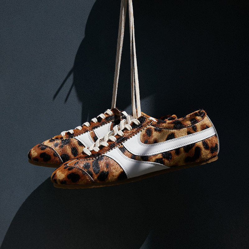 Ženske tenisice od prave kože s leopard uzorkom, ravna potplata, 5 cm povećanje visine, prozračne casual tenisice