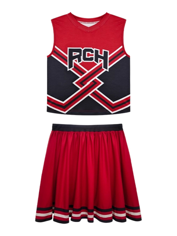 RCH kostim za cheerleading s plisiranom suknjom i otisnutim topom – cosplay za plesne izvedbe