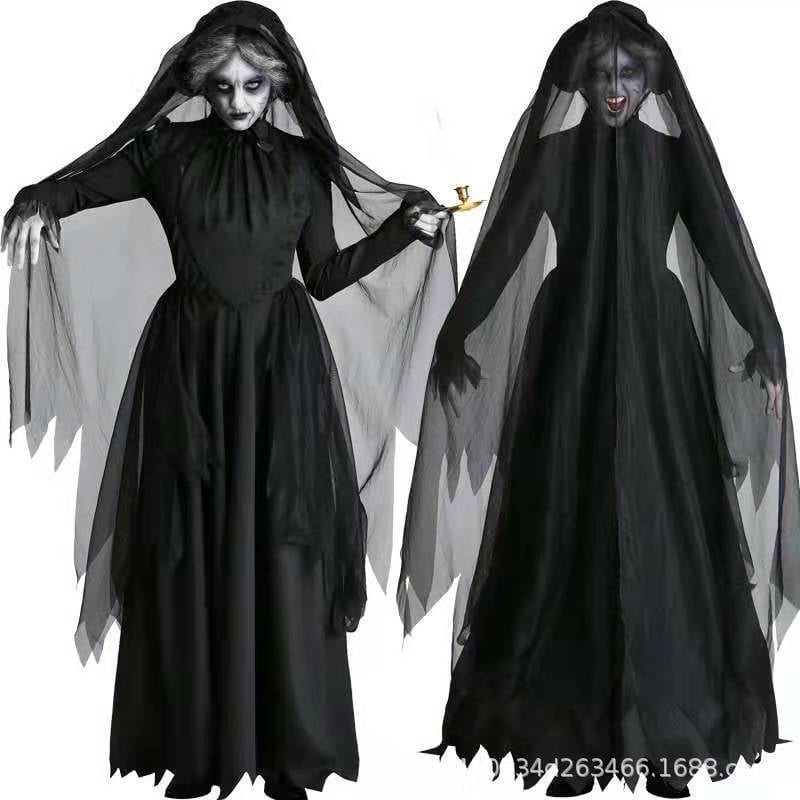 Halloween kostim za zabavu: crna vjenčanica za duha-vampira, cosplay