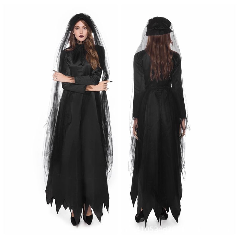 Halloween kostim za zabavu: crna vjenčanica za duha-vampira, cosplay