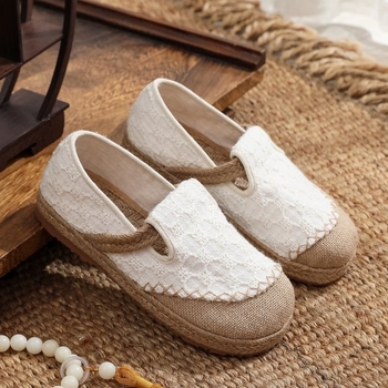 Ženske lanene tenisice u pastoralnom stilu starog Pekinga, slip-on tenisice od platna, prozračne, ribarske tenisice