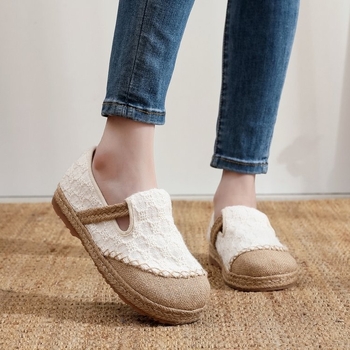 Ženske lanene tenisice u pastoralnom stilu starog Pekinga, slip-on tenisice od platna, prozračne, ribarske tenisice