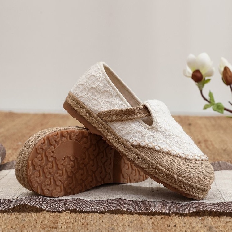 Ženske lanene tenisice u pastoralnom stilu starog Pekinga, slip-on tenisice od platna, prozračne, ribarske tenisice