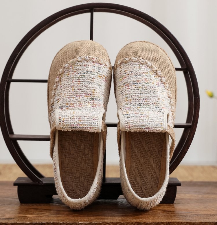 Ženske lanene tenisice u pastoralnom stilu starog Pekinga, slip-on tenisice od platna, prozračne, ribarske tenisice