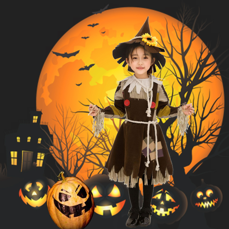 Dječji Halloween kostim – inspiriran Strašljivom iz Čarobnjaka iz Oz-a, scenska haljina za djevojčice