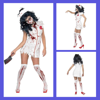 Ženski cosplay kostim zombie medicinske sestre s krvavim mrljama za Halloween, scenska izvedba, gotički stil