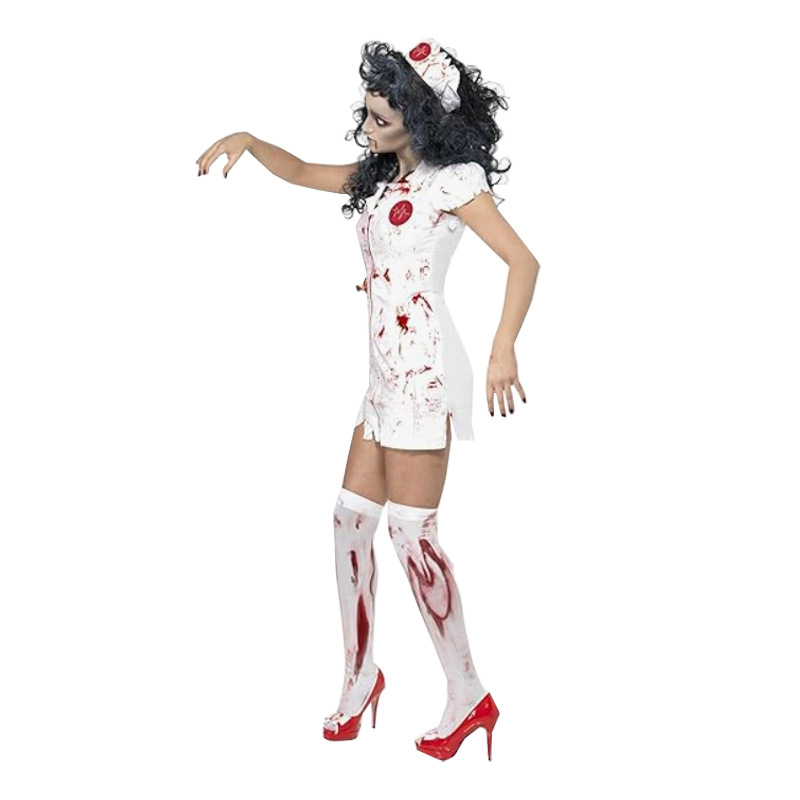 Ženski cosplay kostim zombie medicinske sestre s krvavim mrljama za Halloween, scenska izvedba, gotički stil