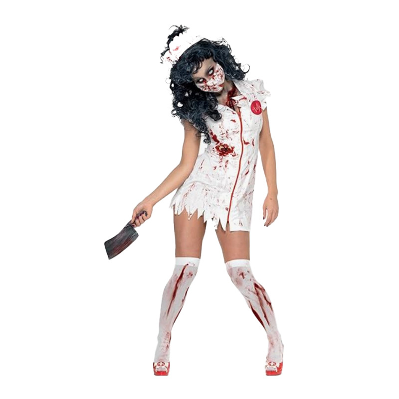 Ženski cosplay kostim zombie medicinske sestre s krvavim mrljama za Halloween, scenska izvedba, gotički stil