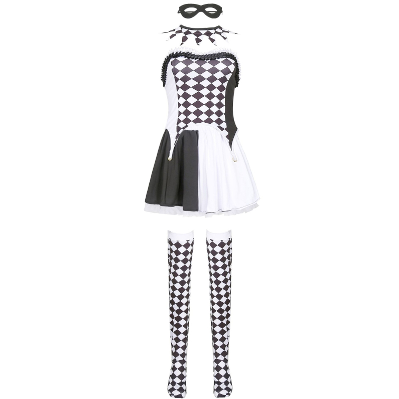 Veličine S-XL: Drag Queen vampirski klaun kostim za Halloween, cosplay s kariranim Harlequin uzorkom
