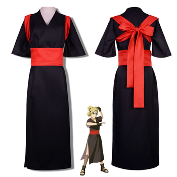 Nindža cosplay kostim s crnim kimonom i motivom Temari, dizajn nadahnut pijesčno-sjenim selom za Halloween