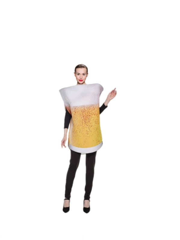 Halloween cosplay kostim — zlatni unisex kombinezon u obliku čaše za pivo, za zabavu i nastup