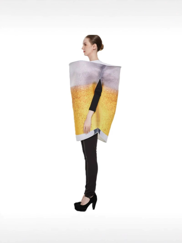 Halloween cosplay kostim — zlatni unisex kombinezon u obliku čaše za pivo, za zabavu i nastup