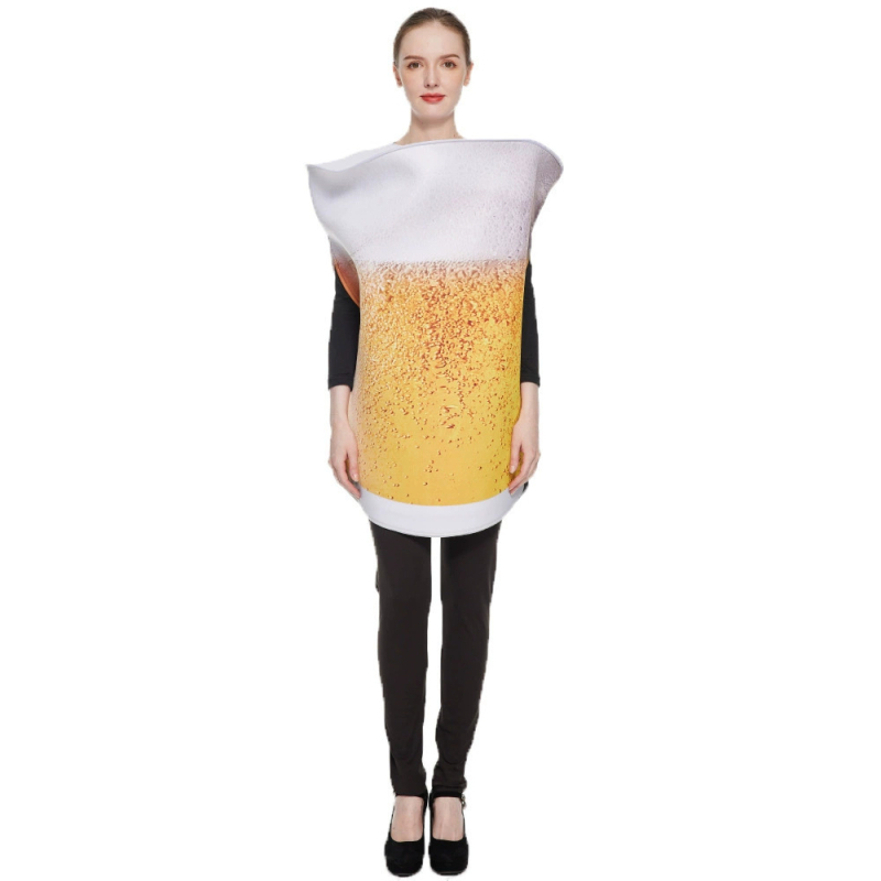 Halloween cosplay kostim — zlatni unisex kombinezon u obliku čaše za pivo, za zabavu i nastup