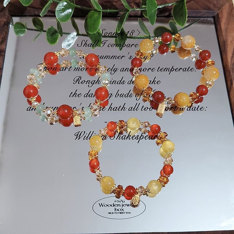 Narukvica od crvenog ahata i žutog žada s lotosom, novi kineski stil, prirodne kristalne perle