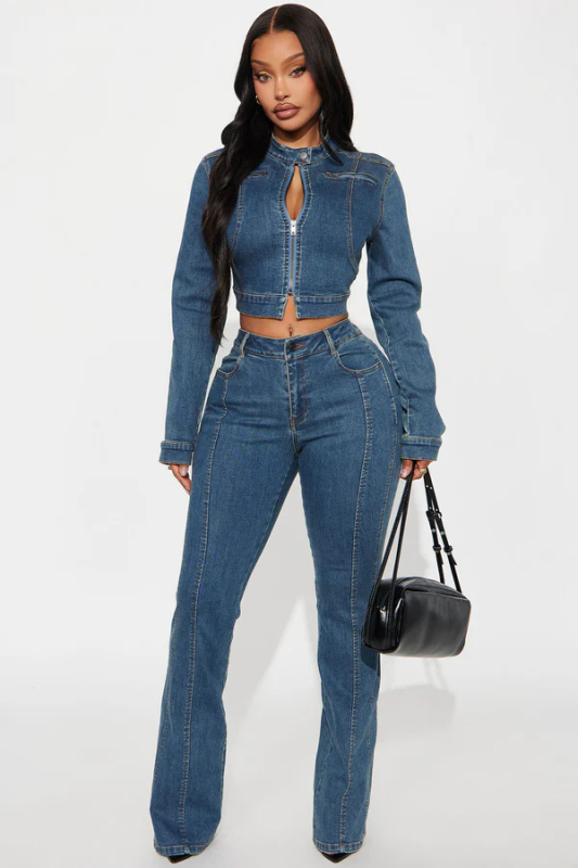 Ženski denim set: jakna i hlače, jesen 2025, europsko-američki street retro stil