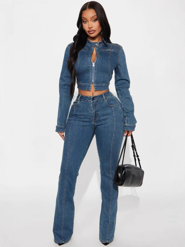 Ženski denim set: jakna i hlače, jesen 2025, europsko-američki street retro stil