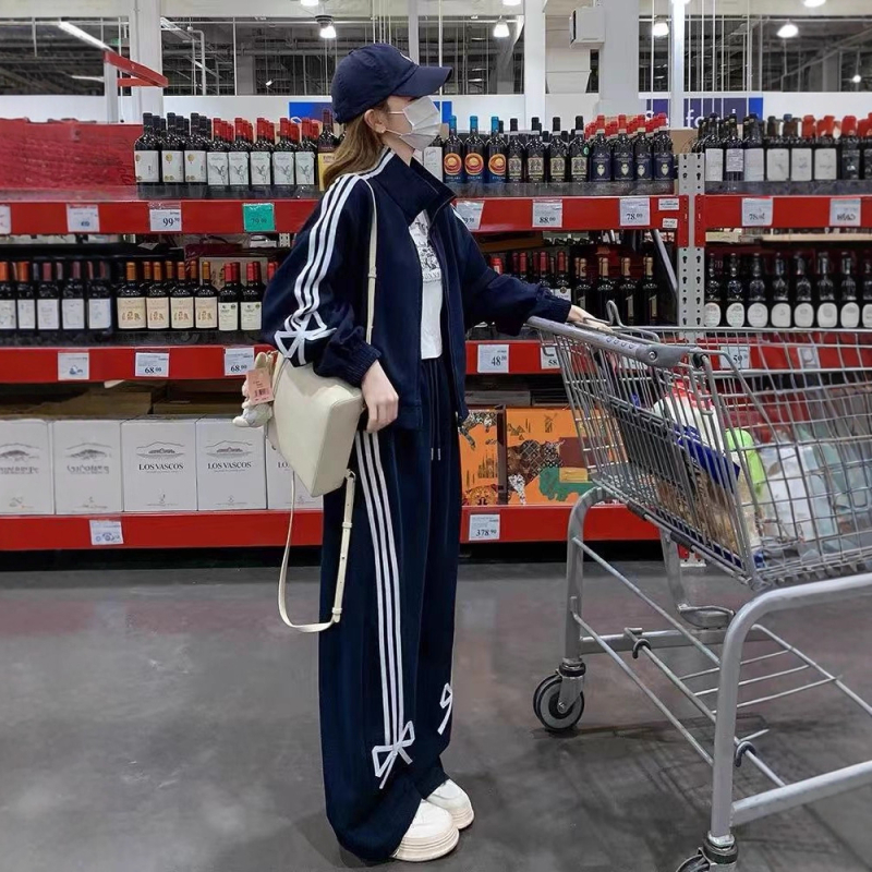 Ženski casual sportski set s europskim stilom za jesen/zimu – Korejskom nadahnut kardigan i dukserica sa širokim hlačama, dvodijelni set