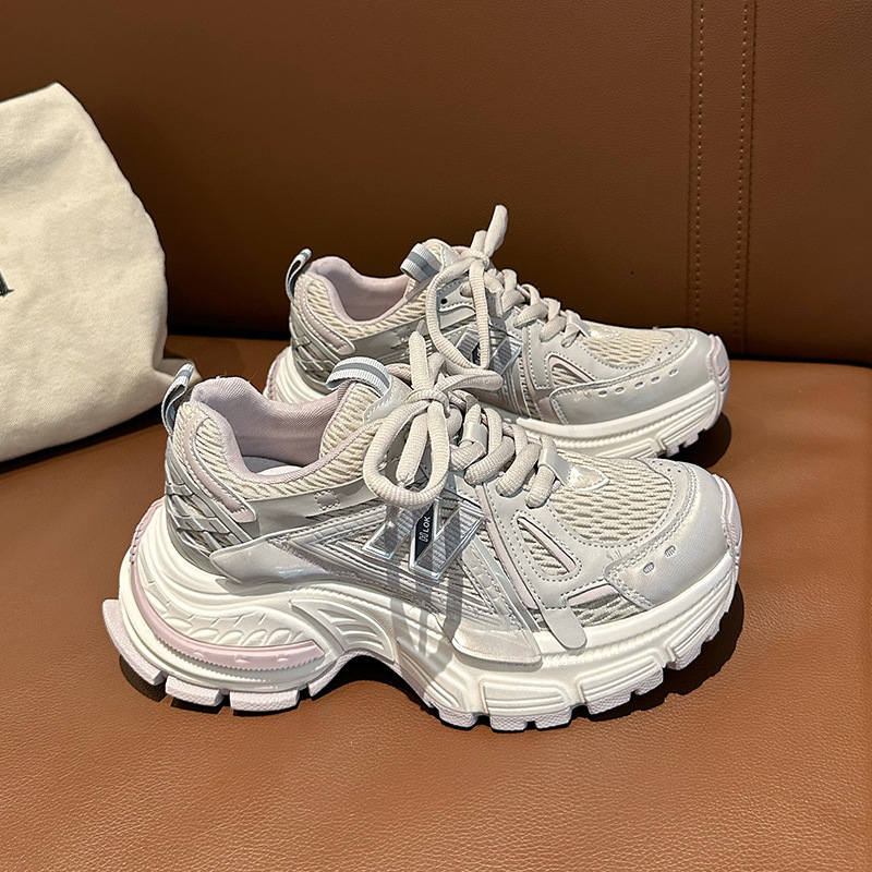 Lusi novi ljetni model, 5 cm amortizirana debela potplata, gornji dio od PU kože i mreže, lagane ženske tenisice stila dad shoes
