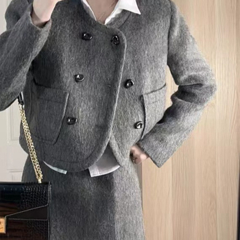 Ženski dvodijelni kostim sa suknjom i kratkim sakoom, s printom, poliester, casual stil japansko-korejski, jesen 2024