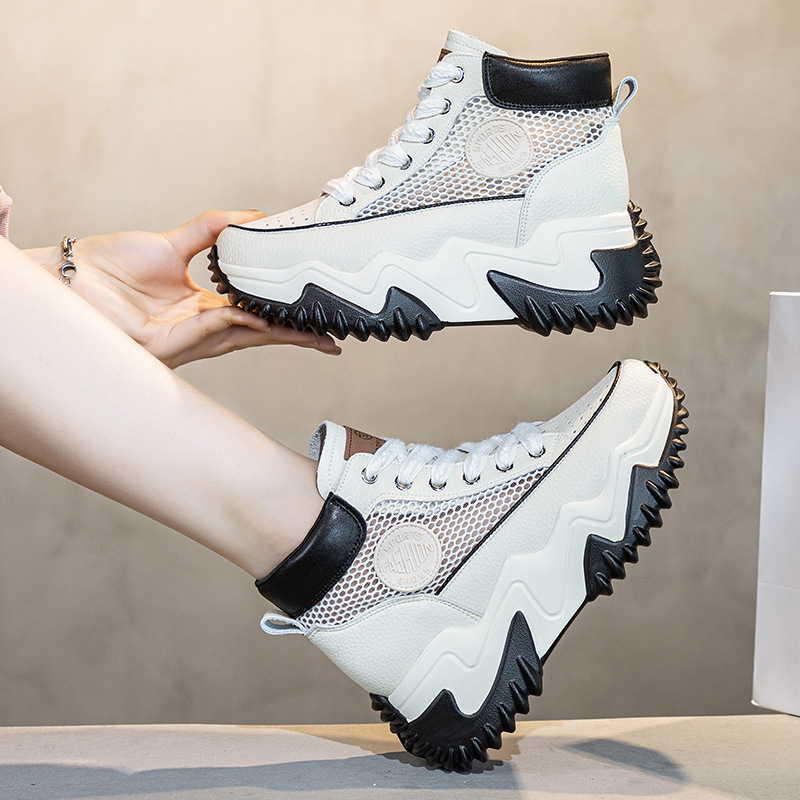 Ženske ljetne tenisice s platformom od 7 cm, prozračan mrežasti gornji dio, lagane casual tenisice stila dad shoes